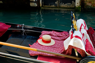 High angle view of people in boat on lake