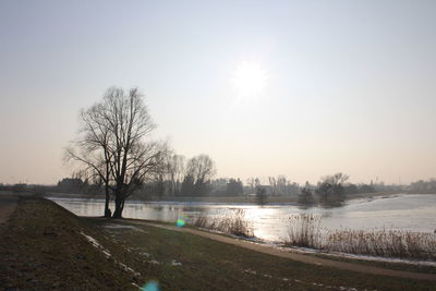 Scenic view of lake against clear sky