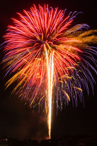 Low angle view of firework display at night