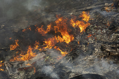 High angle view of bonfire