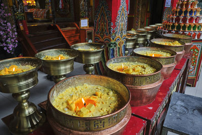 High angle view of various food on table at market