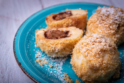 Close-up of cake in plate on table