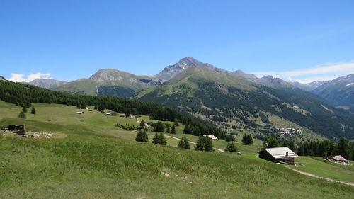 Scenic view of landscape and mountains against sky