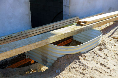 High angle view of abandoned boat