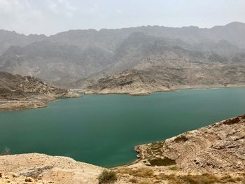 High angle view of lake and mountains