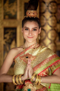 Thai girl in lady traditional culture thai costume, thai woman wearing traditional thai culture