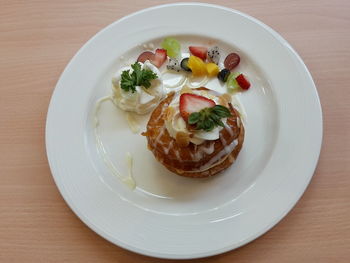 High angle view of food in plate on table