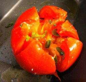 High angle view of tomatoes in container