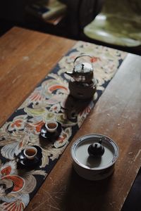 High angle view of tea on table