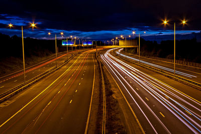 Light trails on road at night