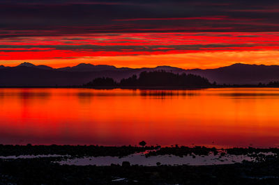 Scenic view of calm lake at sunset