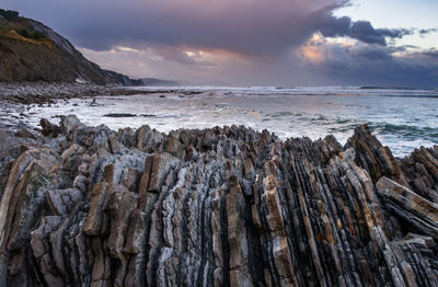 Panoramic view of sea against sky during sunset