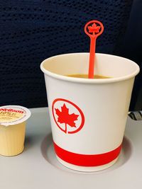 Close-up of coffee cup on table