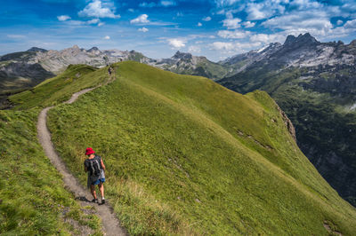 The wandertrail horizontweg from alpen tower to engstlenalp, along gental, switzerland