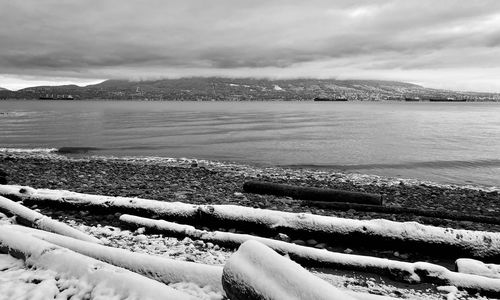 Scenic view of sea against sky during winter