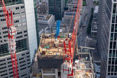 High angle view of buildings in city