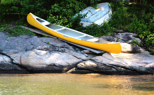 Boat moored in river