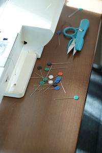 High angle view of broken glass on table