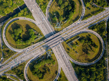 High angle view of road passing through city
