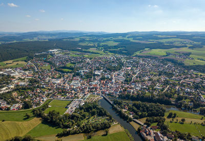 High angle view of townscape against sky