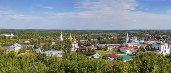 View of gorokhovets with churchs from hill , russia