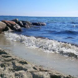 Scenic view of sea against clear sky