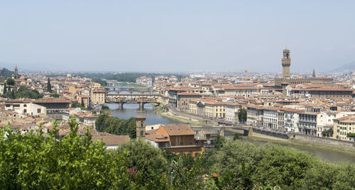 High angle view of townscape against clear sky