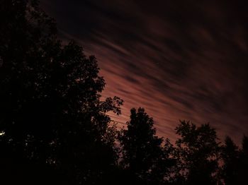 Low angle view of silhouette trees against sky at sunset