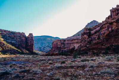 Scenic view of rocky mountains against sky