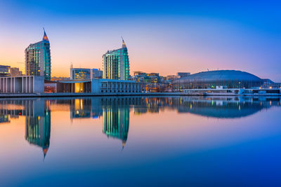 Reflection of buildings in water