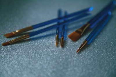 High angle view of colored pencils on table