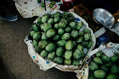 High angle view of fruits for sale at market