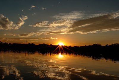 Scenic view of lake against sky during sunset