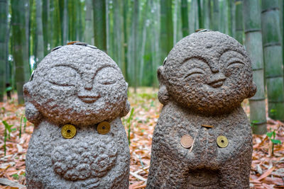 Old statues on land in forest