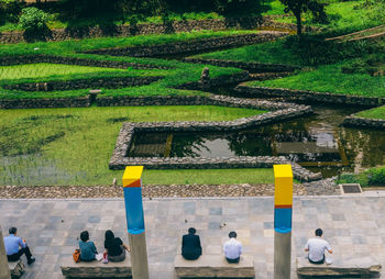 High angle view of people at park