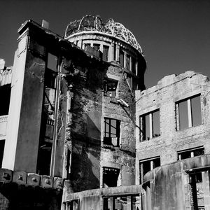 Low angle view of abandoned building against clear sky