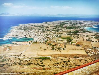 Aerial view of landscape and sea against sky