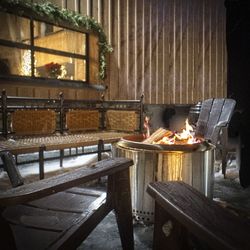 Table and chairs on wooden floor