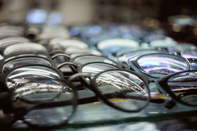 Close-up of eyeglasses for sale at market stall