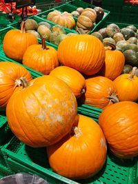 Close-up of pumpkins for sale at market