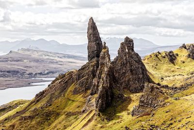 Panoramic view of rocks on mountain against sky
