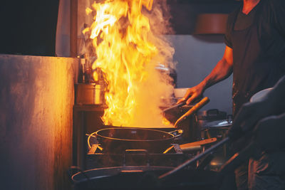 View of fire in the dark room