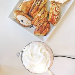 High angle view of breakfast on table