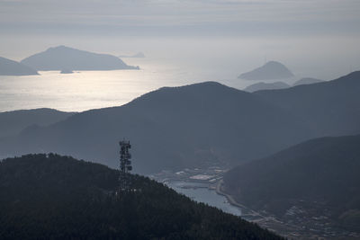 Scenic view of silhouette mountains against sky