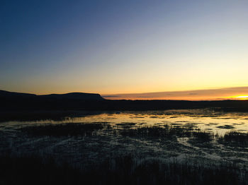 Scenic view of lake against sky during sunset