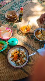 High angle view of food on table