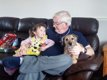 Happy friends with dog