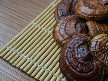 High angle view of bread on table