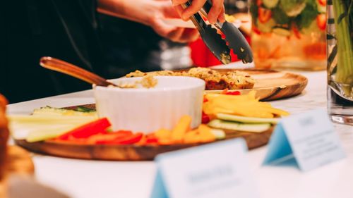 Close-up of food served on table in restaurant