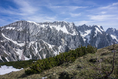 Scenic view of snowcapped mountains against sky